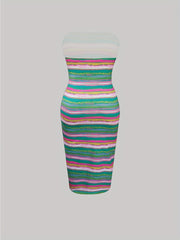  Colorblock Striped Stretch Midi Dress