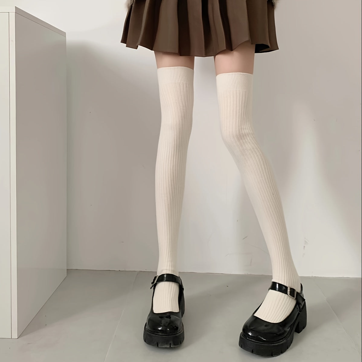 3 Pairs Solid Thigh High Socks Women's Stockings
