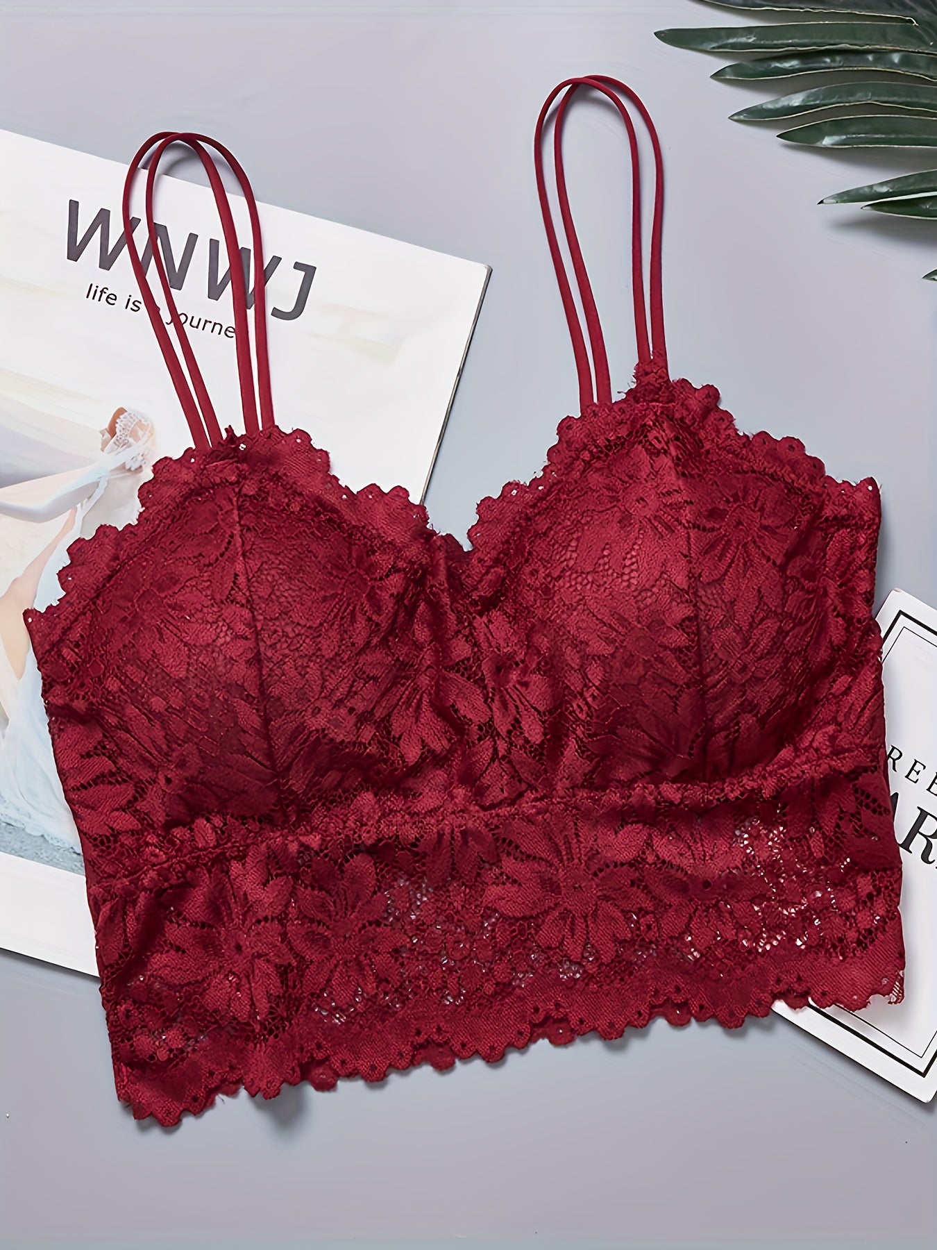 2pcs Lace Wireless Bras Comfy Scallop Trim Women's Lingerie