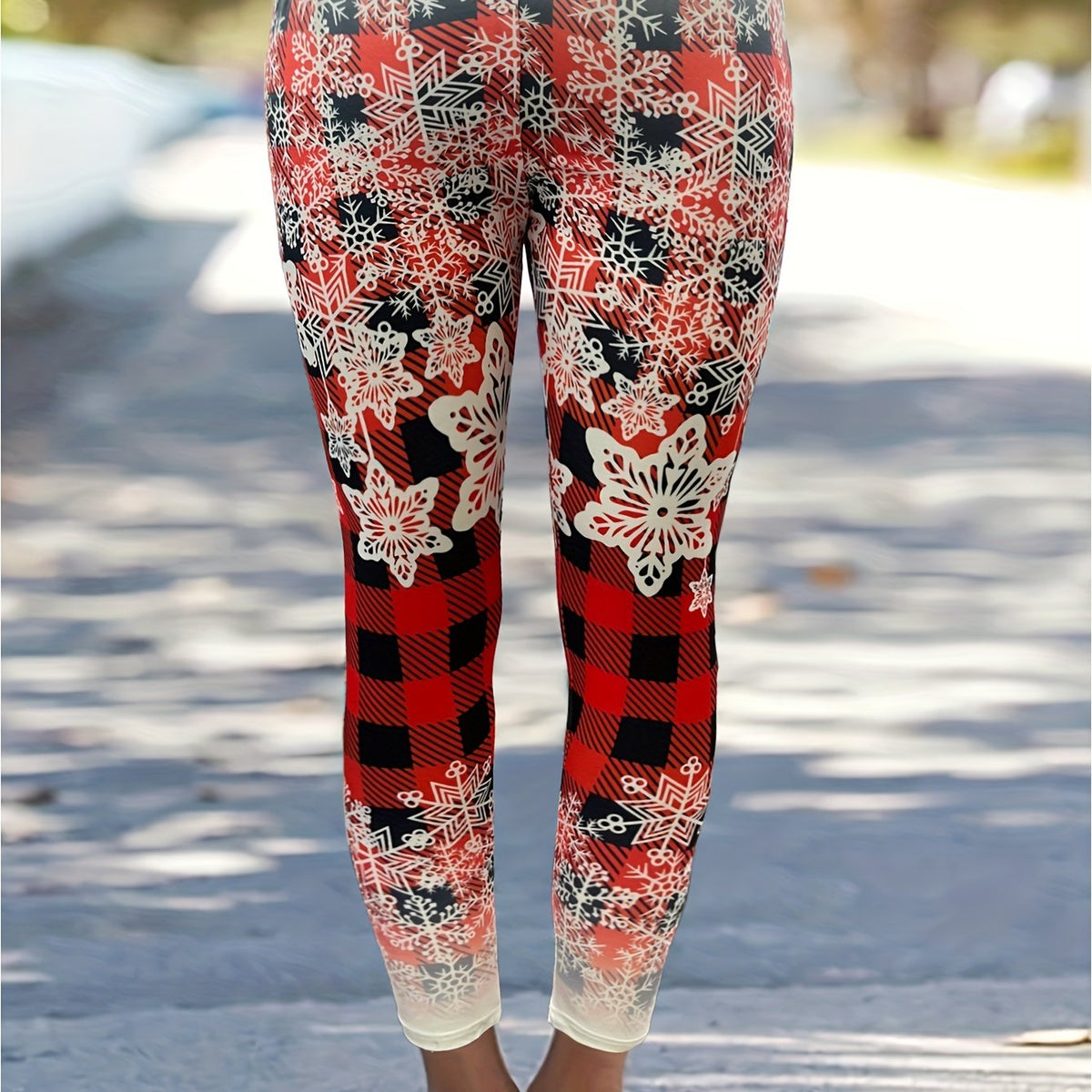  Christmas Leggings Plaid & Ombre Snowflake High Rise
