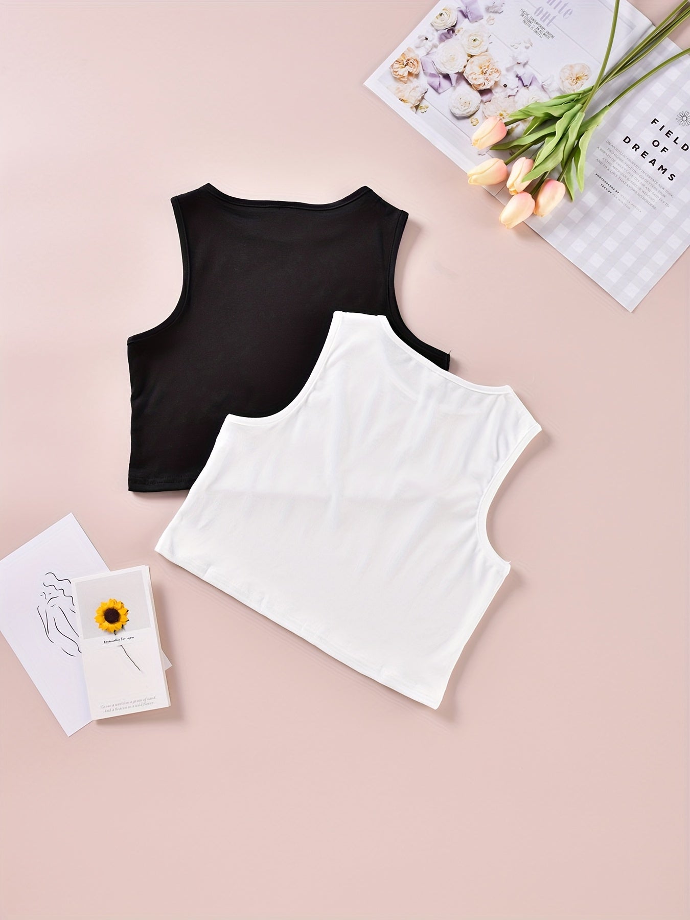 2pcs Solid Tank Tops Crew Neck Sleeveless Top Women's Lingerie