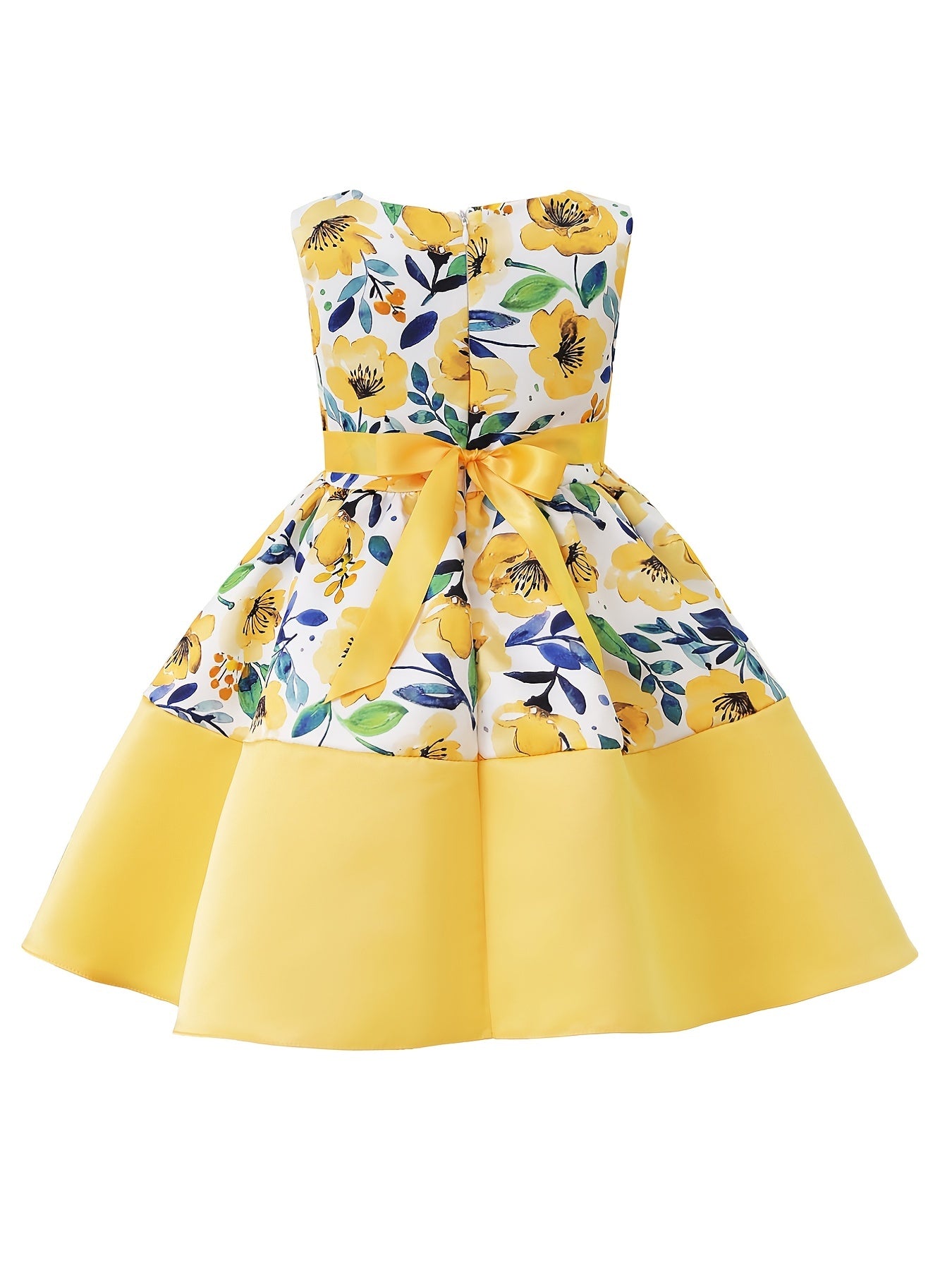 Girls Elegant Floral Print Sleeveless Dress with Bow