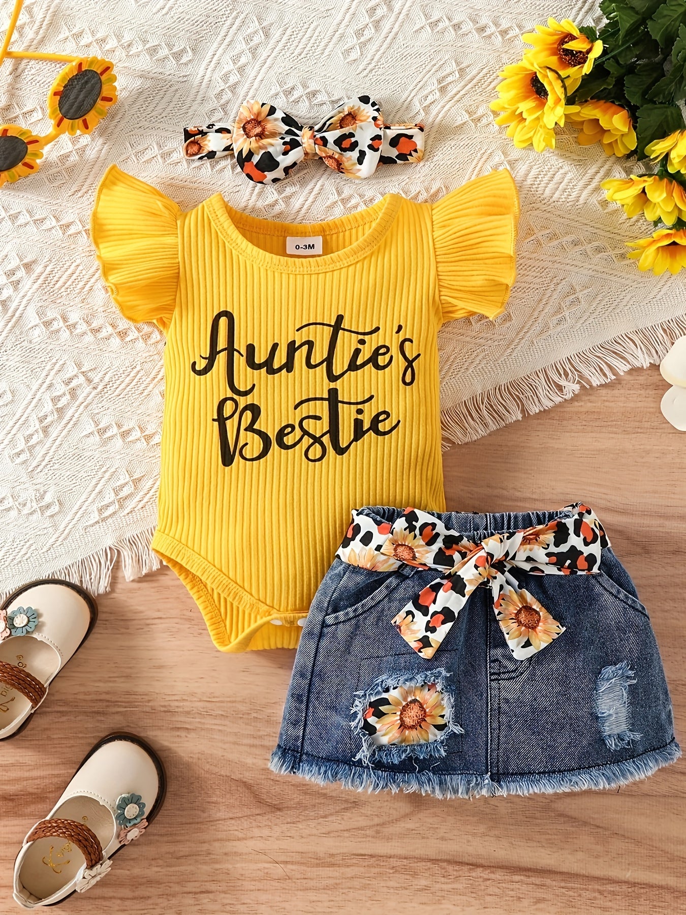 Baby Girl Clothes Newborn Romper Short Jeans Leopard Outfits 3Pcs