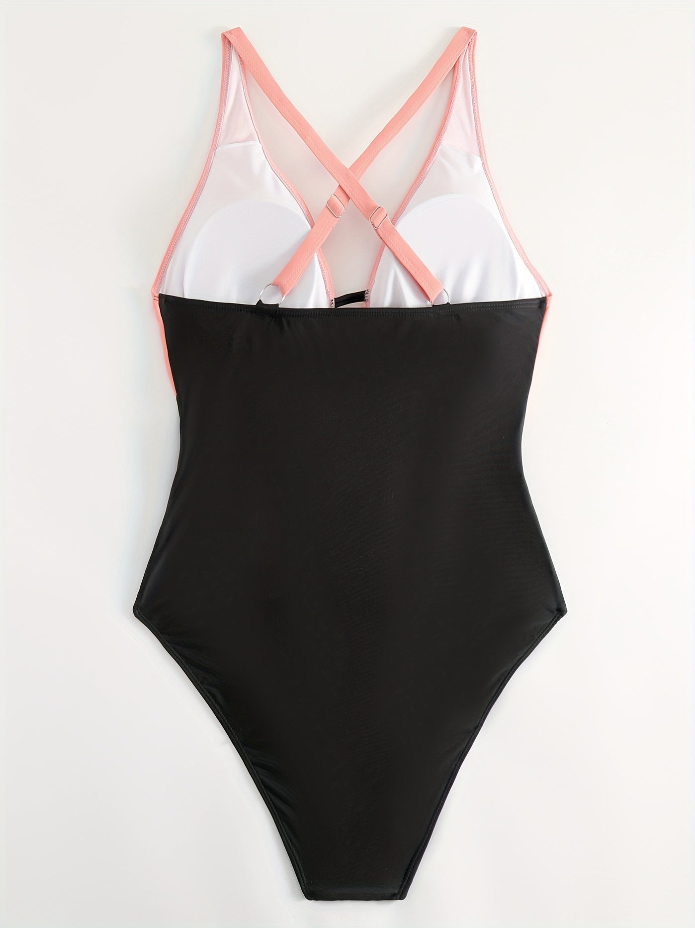  Colorblock Lace Up High Stretch One Piece Swimsuit