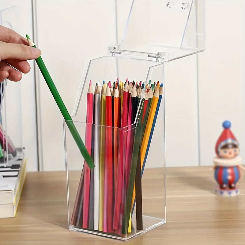 Transparent Pen Case With Lid Stationery Storage Box Mask Storage Box
