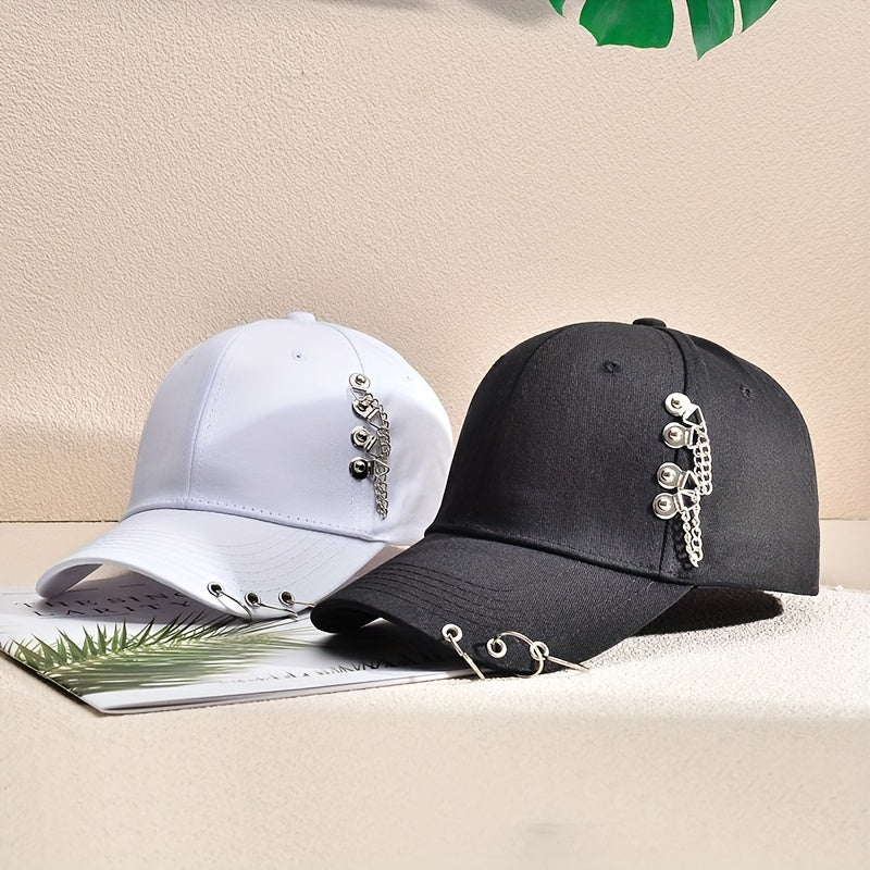 Ring Chain Decor Baseball Cap Kpop Couple Casual Sun Hat Unisex Dad Hats