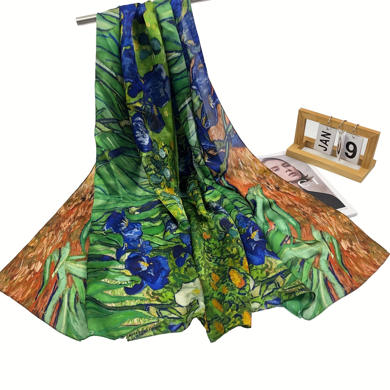 Vintage Green Flower Plant Silk Scarf Print