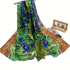 Vintage Green Flower Plant Silk Scarf Print