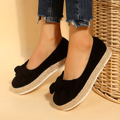 Women's Bowknot Espadrille Loafers Slip On Platform Shoes