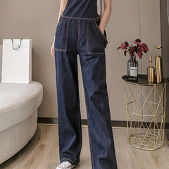 Patchwork Denim Jumpsuit Straight Legs Overalls