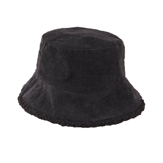 Warm Lamb Wool Bucket Hat Fleece Corduroy Flat Top 4 Colors