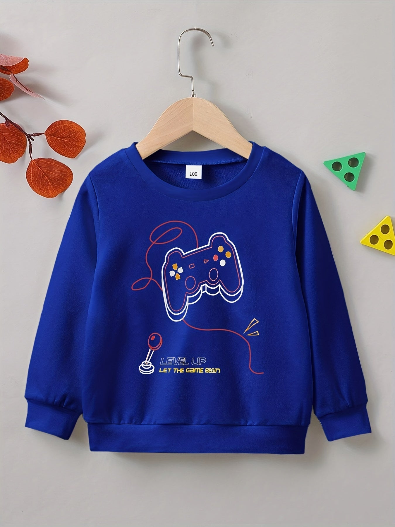 Boys Game Console & LEVEL UP Print Sweatshirt Crew Neck Top