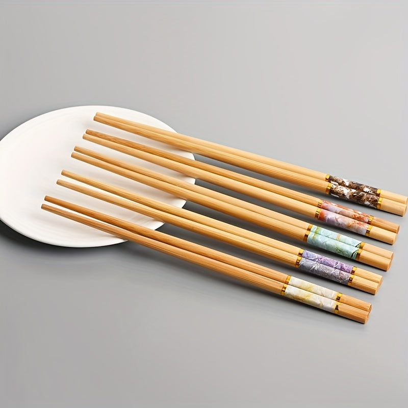 5 Pairs Bamboo Crackle Print Chopsticks Chinese Food Chopsticks