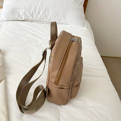 Embroidered Zipper Backpack Solid Quilted Detail Rucksack