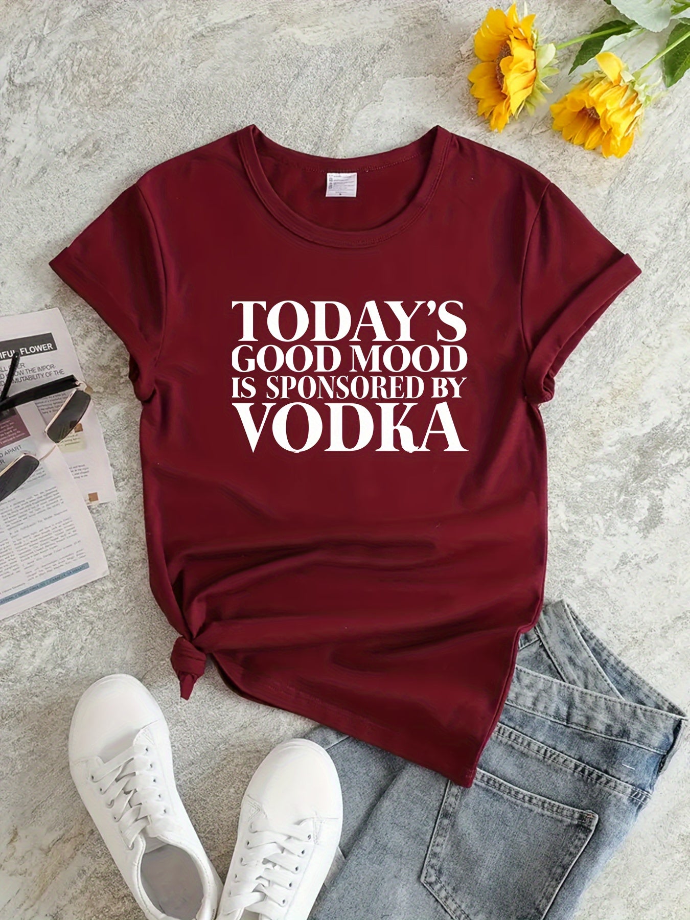 Graphic Sports T shirt Round Neck Short Sleeves Workout Tops Women's Active