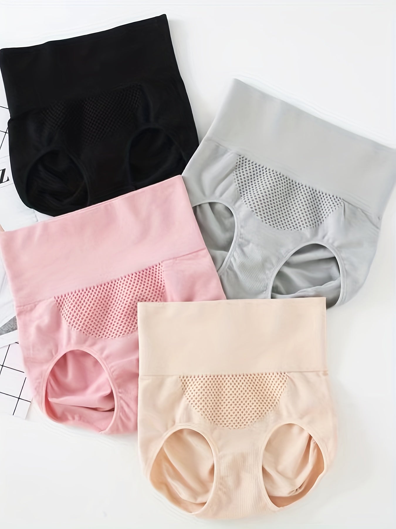 4pcs Mesh Tummy Control Briefs High Waist Intimates Panties
