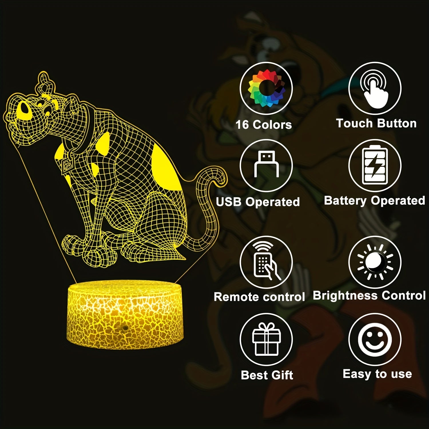 3D Cartoon Dog Night Light for Kids, 16 Colors Changing with Remote Control