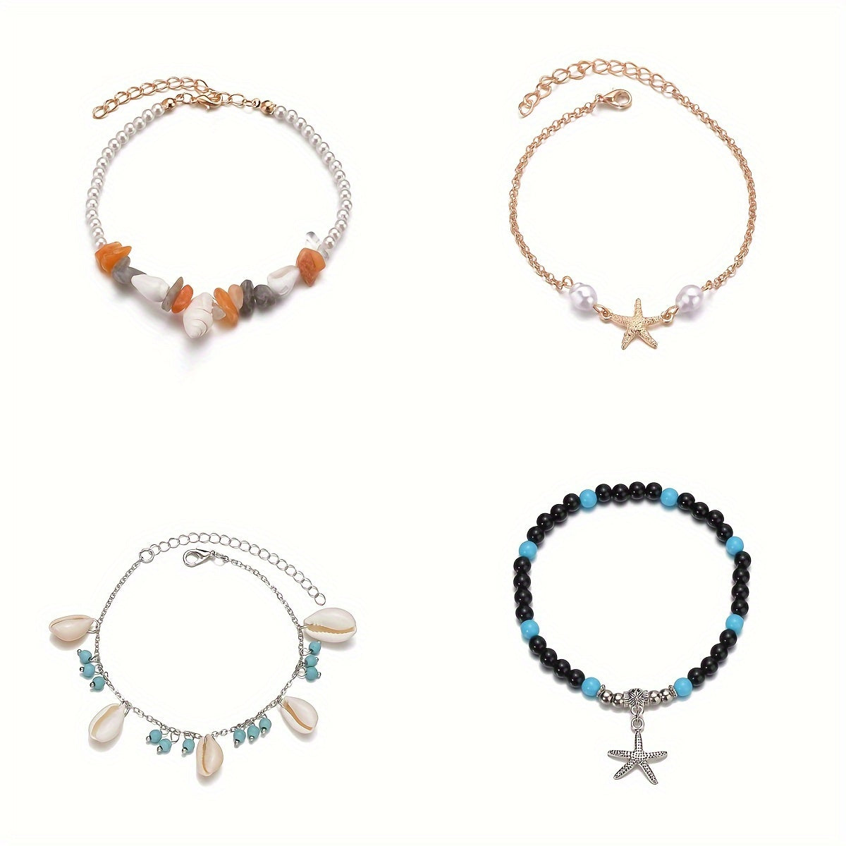 Ocean Style Shell Pendant Beaded Anklet Adjustable Ankle Bracelet