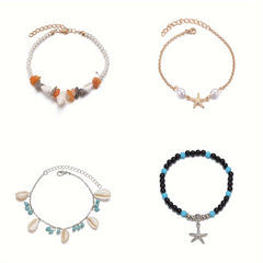 Ocean Style Shell Pendant Beaded Anklet Adjustable Ankle Bracelet