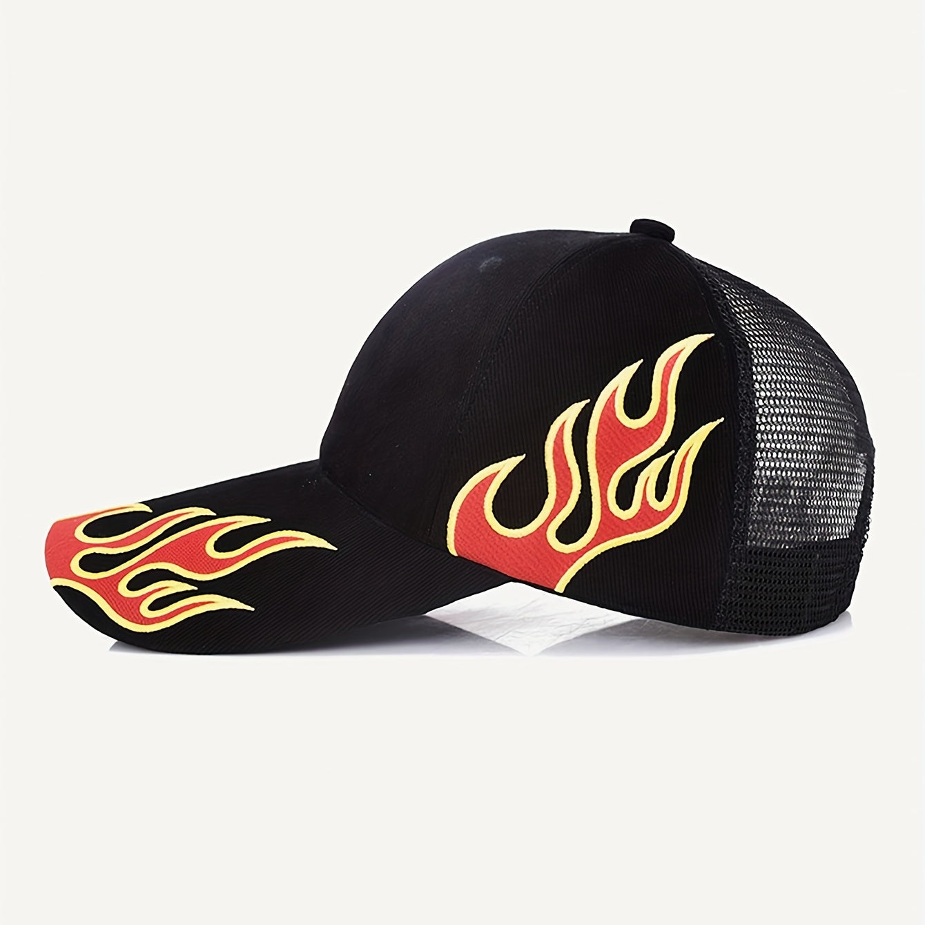 Mesh Flame Embroidered Baseball Cap for Couples