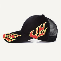 Mesh Flame Embroidered Baseball Cap for Couples