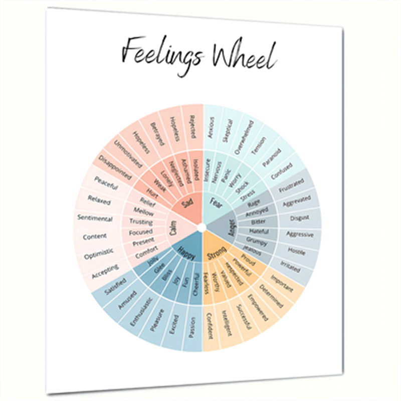 Feelings Wheel Poster Emotions Chart Therapy Decor