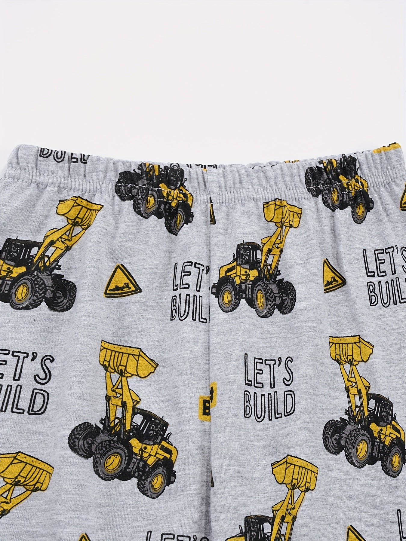 Excavator Pattern Kid's Pajamas 2pcs Long Sleeve Top & Pants Set