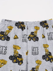 Excavator Pattern Kid's Pajamas 2pcs Long Sleeve Top & Pants Set