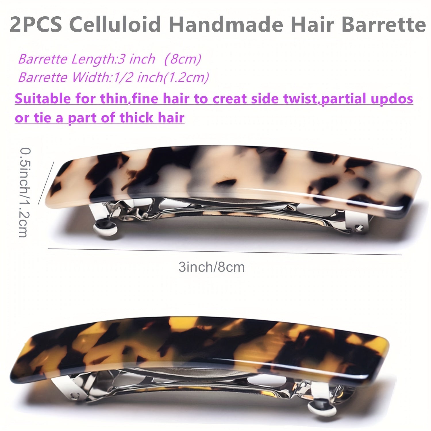 2pcs Tortoiseshell Hair Clip French Barrette Acetate Headwear
