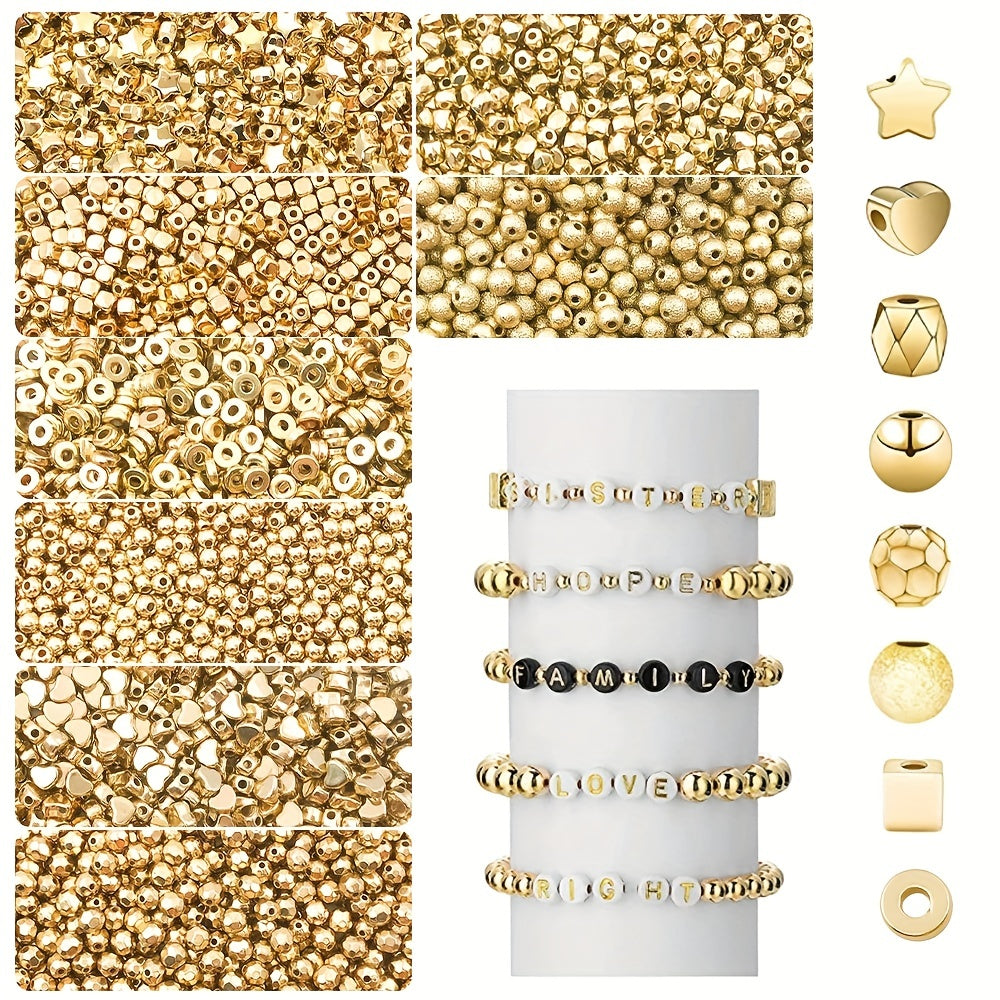 Gold Spacer Beads for DIY Jewelry Making - 100-400pcs Heart Star Round Square