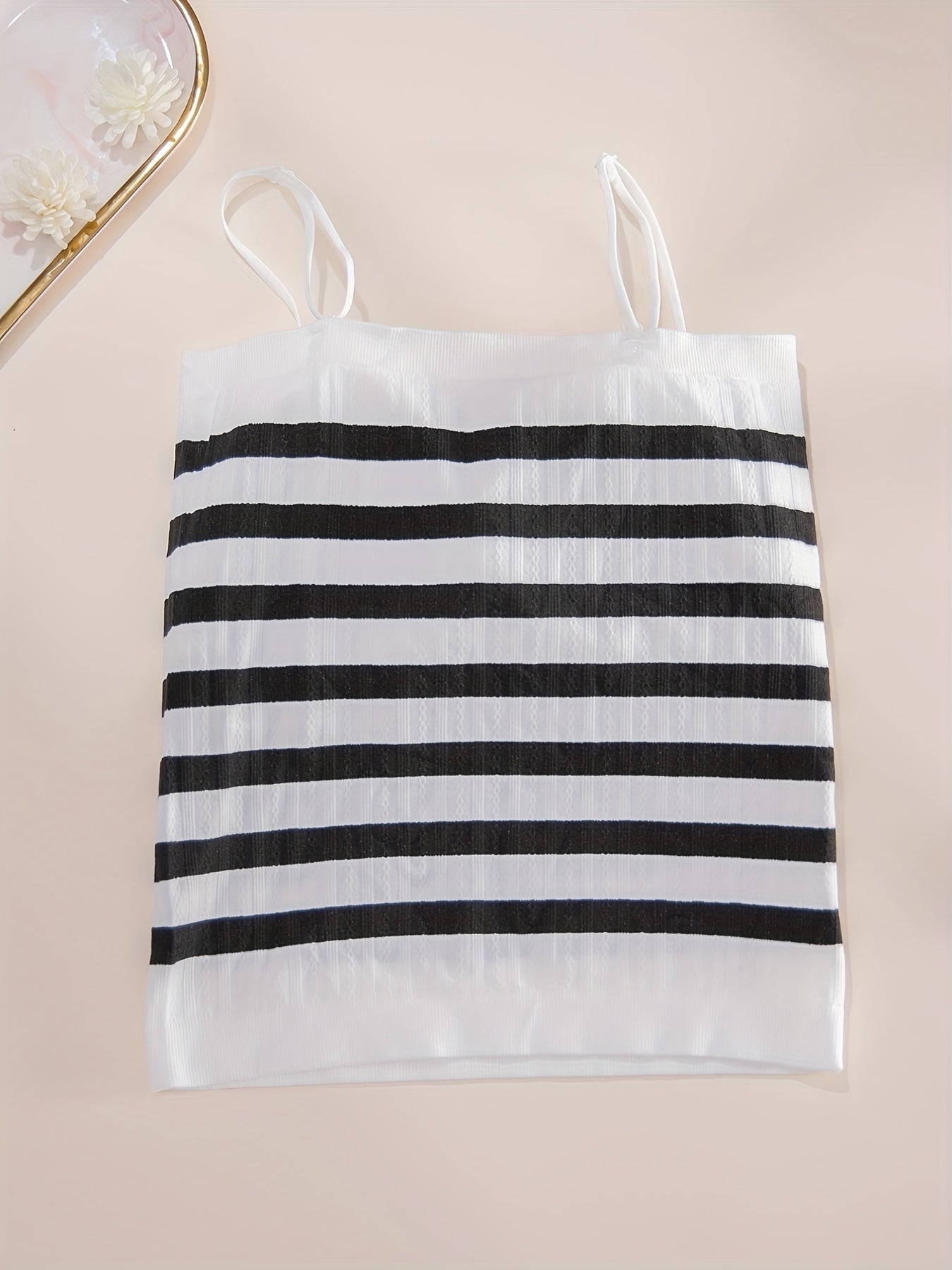Striped Cami Top with Textured Spaghetti Straps