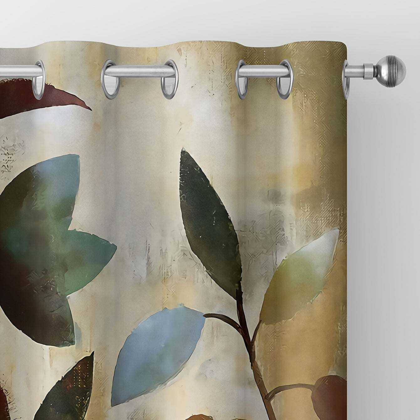 2pcs Hand Painted Leaves Pattern Curtains