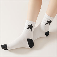 5 Pairs Star Print Socks Soft & Breathable Mid Tube Women's Stockings
