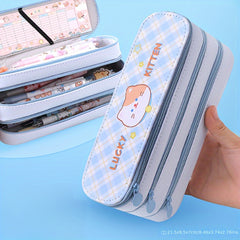 3-Layer Girl Heart Pencil Case Large Capacity Student Stationery