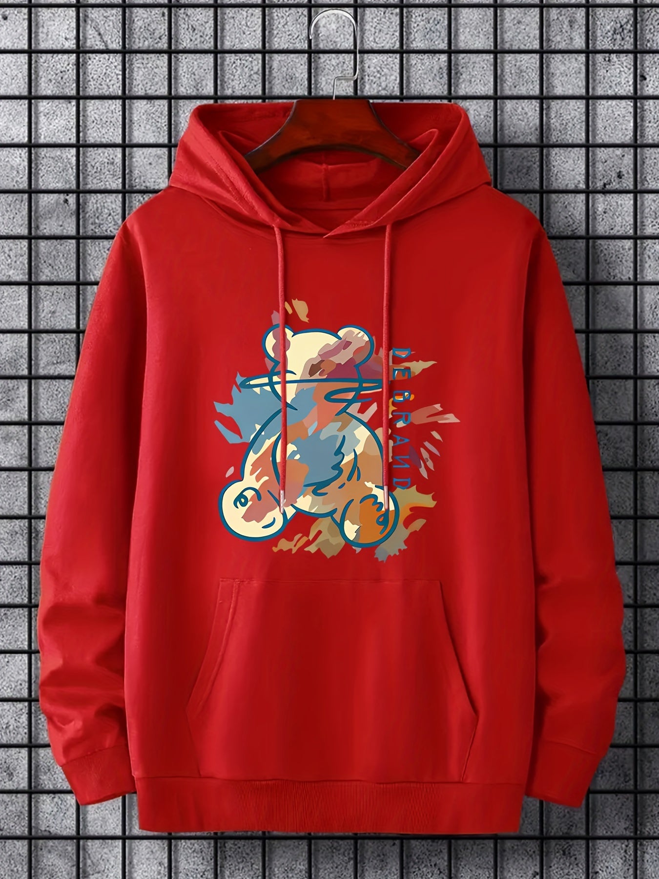 Cartoon Bear Print Hoodie Men's Graphic Pullover Hoodie