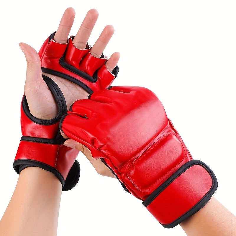 Red Faux Leather Half Finger Boxing Gloves for Comfort and Durability