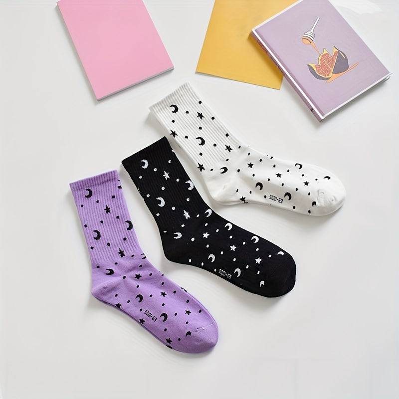 Moon Print Socks Women's Mid Tube Stockings