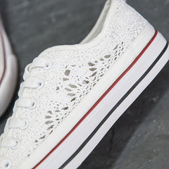 Women's Hollow Out Low Top Sneakers Lace Up Canvas Casual Walking Shoes