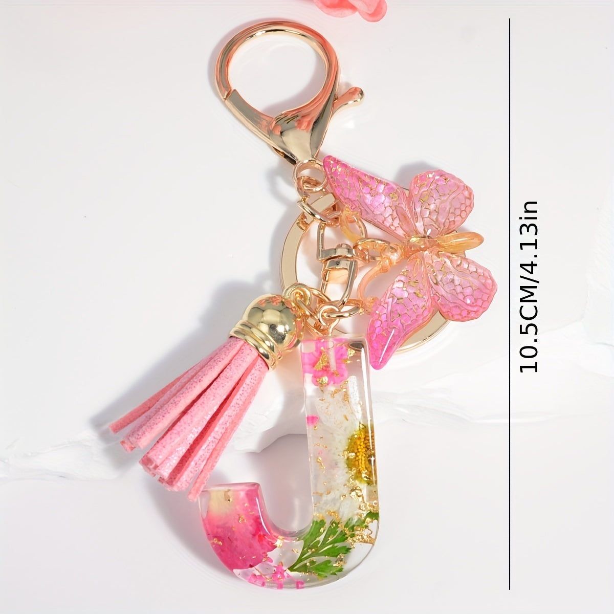 Initial Letter Keychain Dried Flower Butterfly Charm Gift