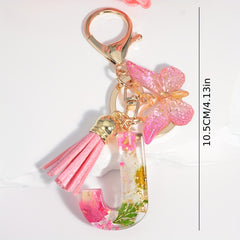 Initial Letter Keychain Dried Flower Butterfly Charm Gift