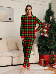 Plaid Print Christmas Pajama Set Long Sleeve Top & Pants Women's Sleepwear