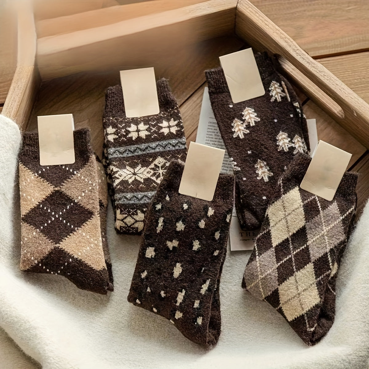 5 Pairs Argyle & Leopard Socks Mid Tube Women's Stockings