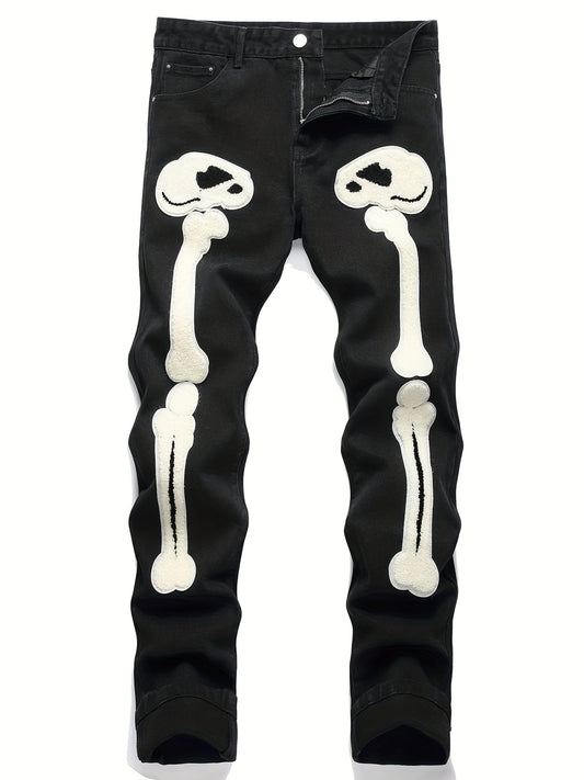 Slim Fit Skeleton Pattern Jeans Mens Casual Street Style