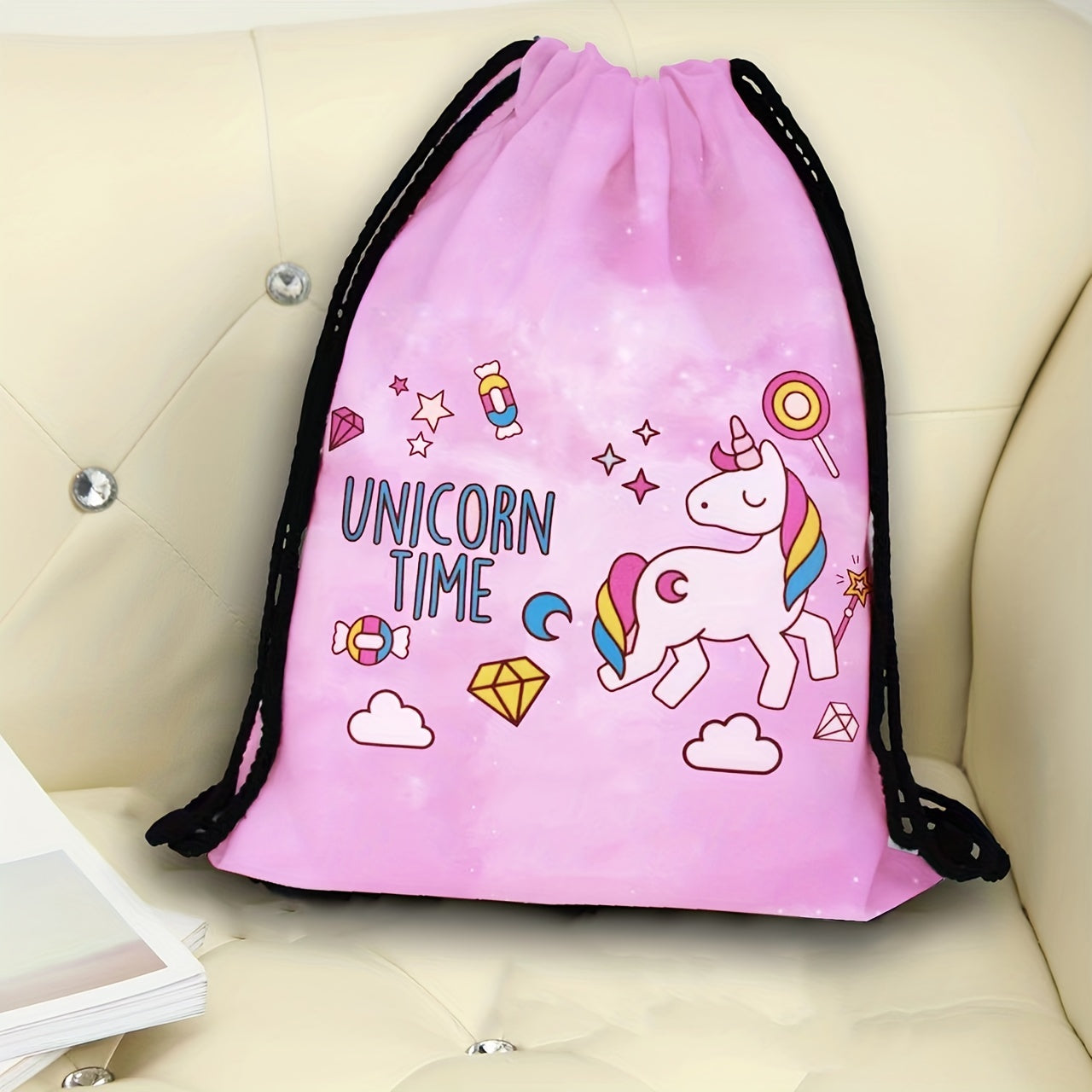 Unicorn Cartoon Drawstring Backpack Lightweight Waterproof Rucksack