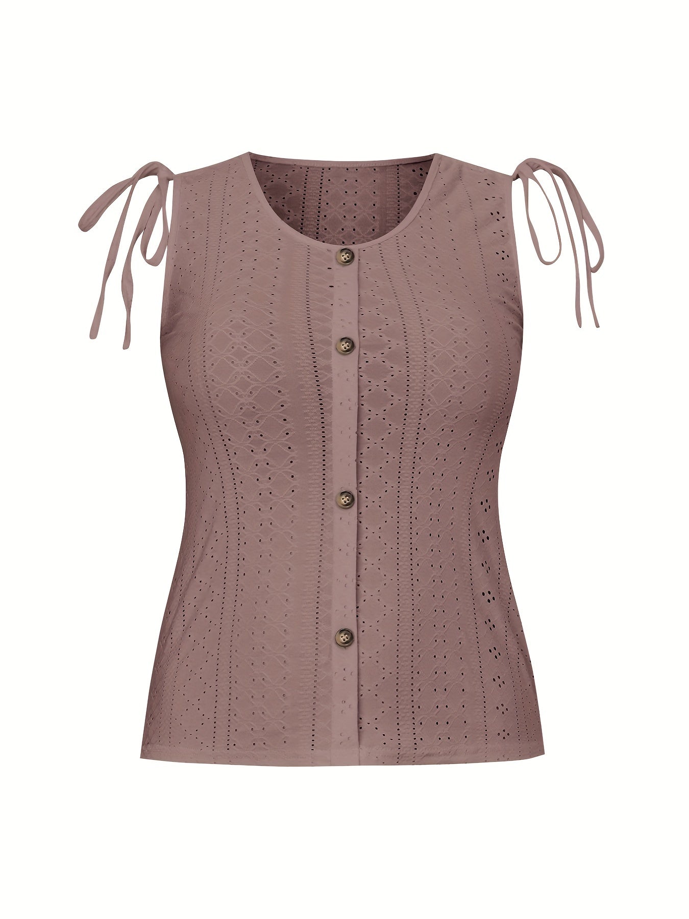  Casual Tank Top Women's Eyelet Embroidered Button Decor