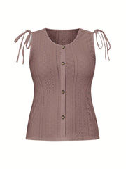  Casual Tank Top Women's Eyelet Embroidered Button Decor