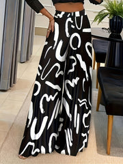  Graffiti Print Wide Leg Trousers
