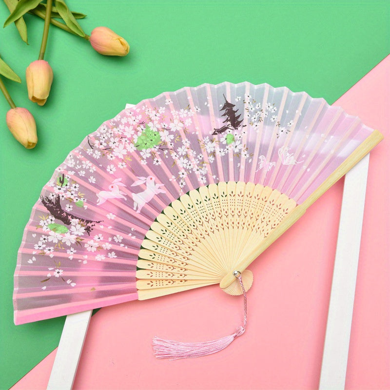 Ancient Style Bamboo Folding Fan Chinese Painted Ladies Accessories