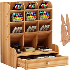 Wooden Desk Organizer Pen Holder Desktop Stationary Storage