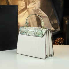 Vintage Leather Handbag Snake Print Shoulder Bag with Wristlet